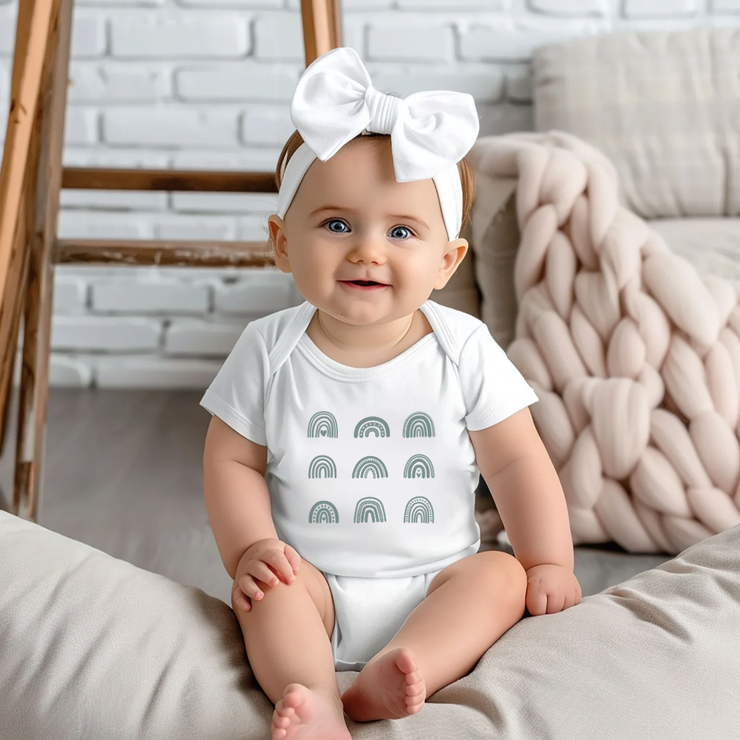 Limited Edition Boho Rainbows Baby Short Sleeve Bodysuit - Deep Sage Green