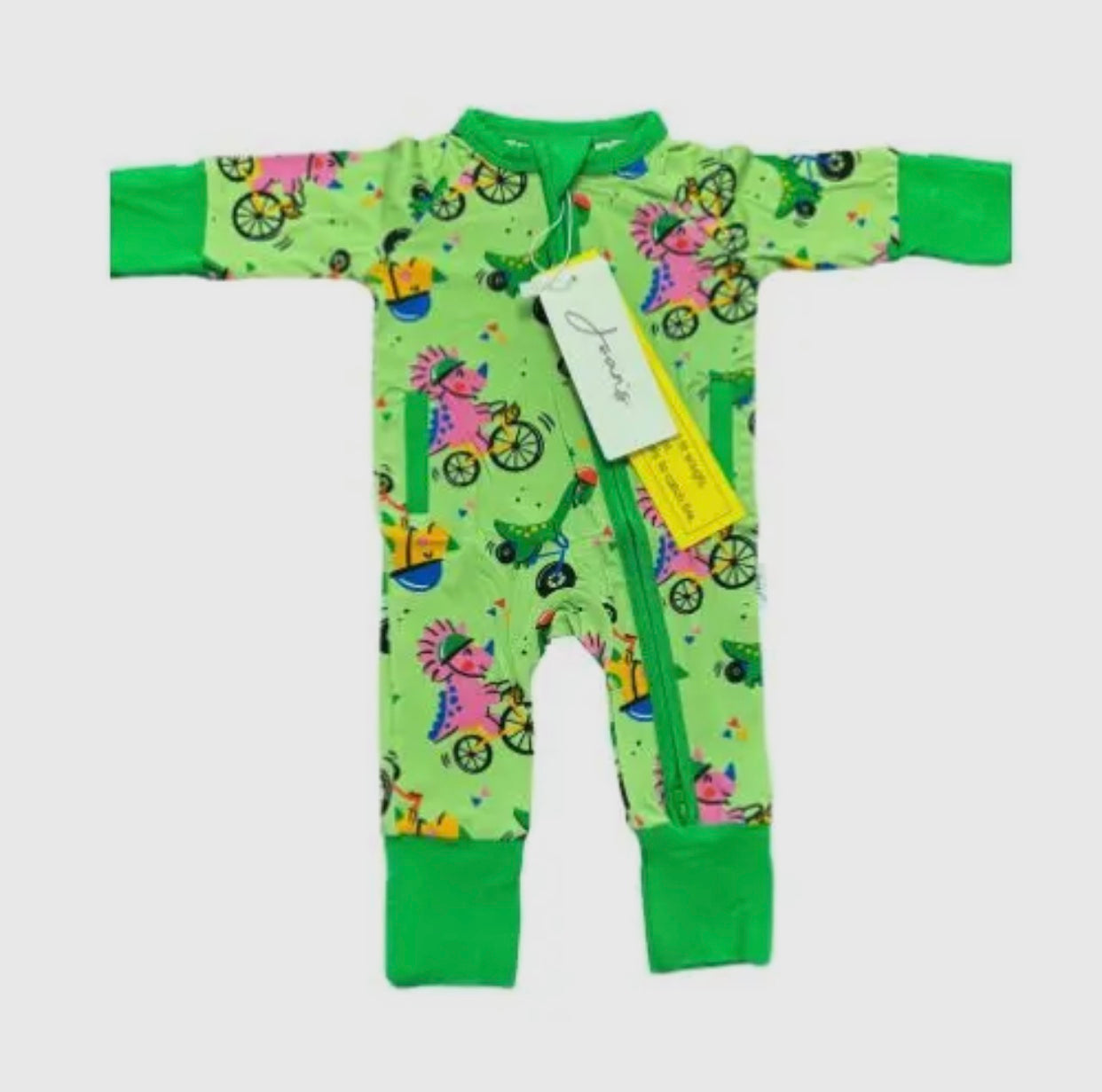 Dinos on Bikes Adaptive Bamboo Baby Pajamas (NICU friendly with tube and port access)
