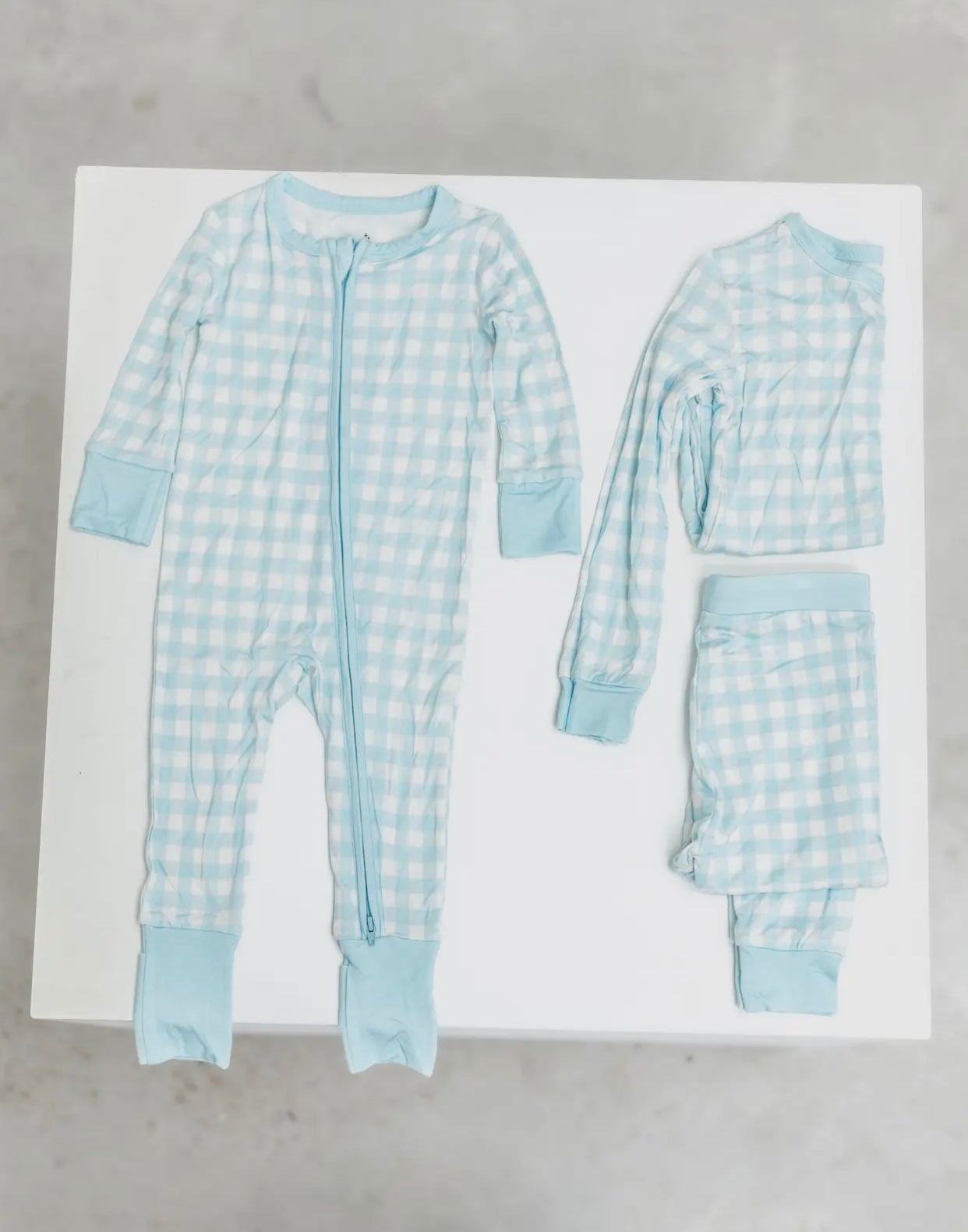 NEW! Blue Gingham Bamboo Baby Pajamas
