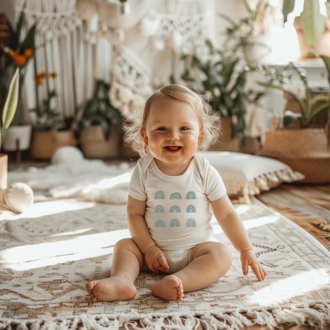 Limited Edition Boho Rainbows Baby Short Sleeve Bodysuit - Deep Sage Green