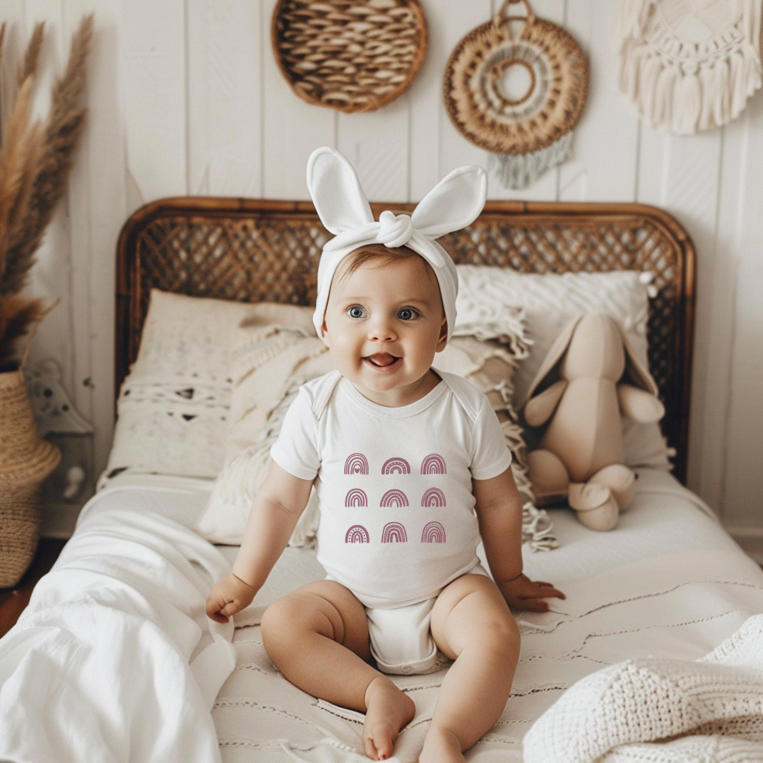 Boho Rainbows Baby Short Sleeve Bodysuit - Plum Rose