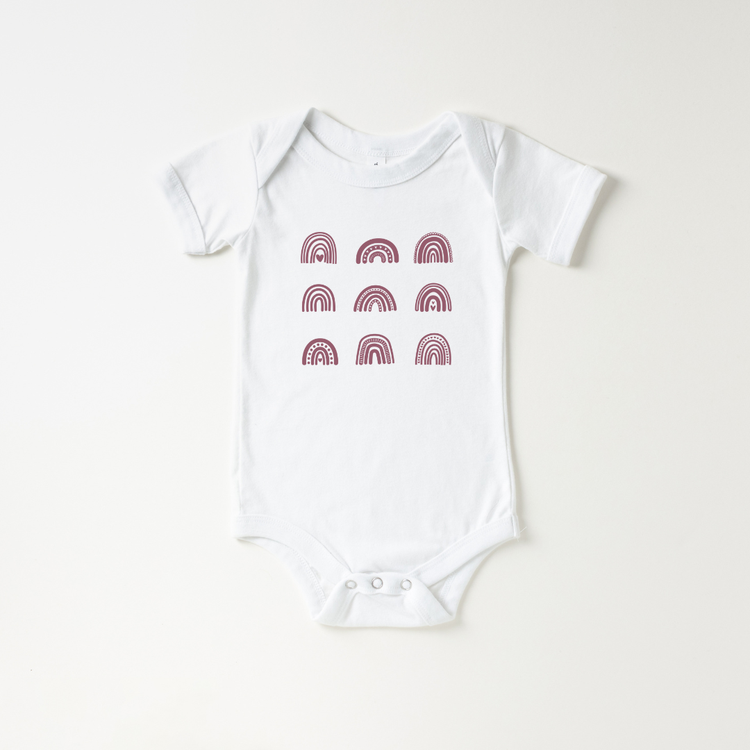 Boho Rainbows Baby Short Sleeve Bodysuit - Plum Rose