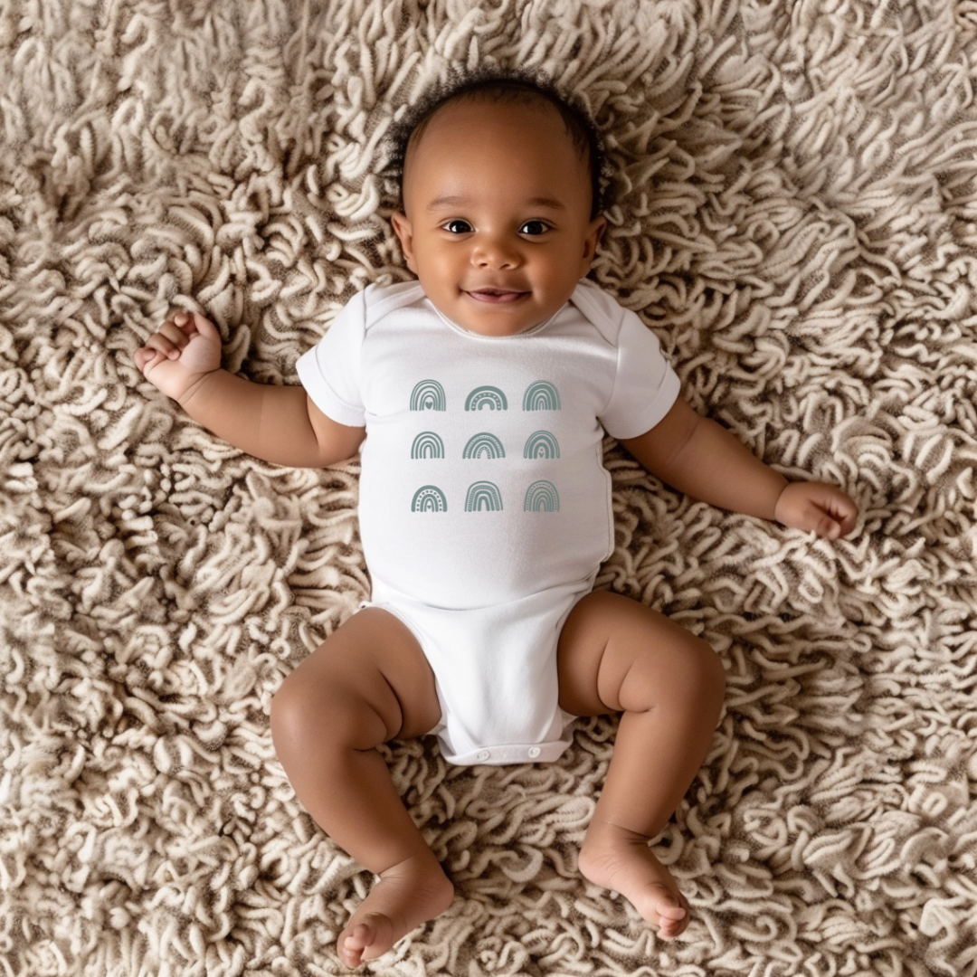 Limited Edition Boho Rainbows Baby Short Sleeve Bodysuit - Deep Sage Green