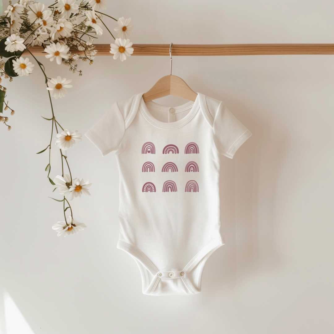Boho Rainbows Baby Short Sleeve Bodysuit - Plum Rose