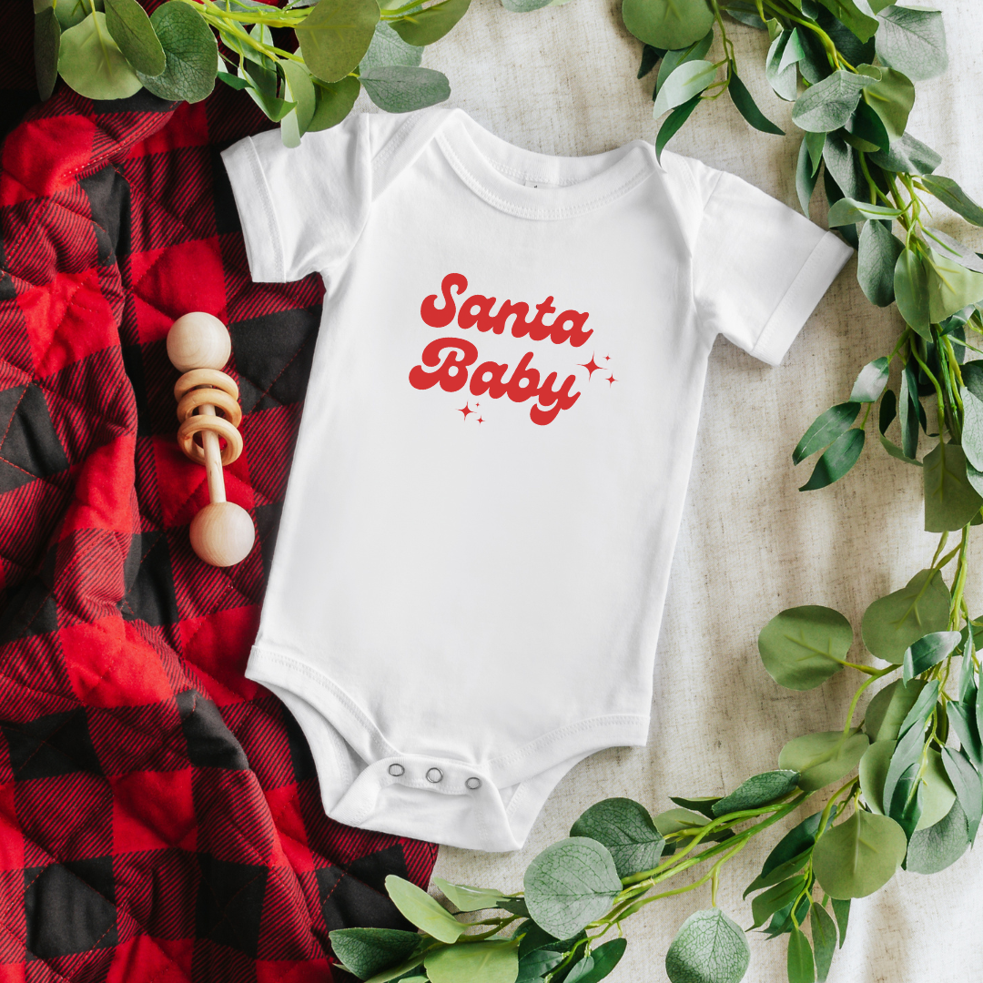 Santa Baby Short Sleeve Baby Bodysuit (Colors: Black, White)