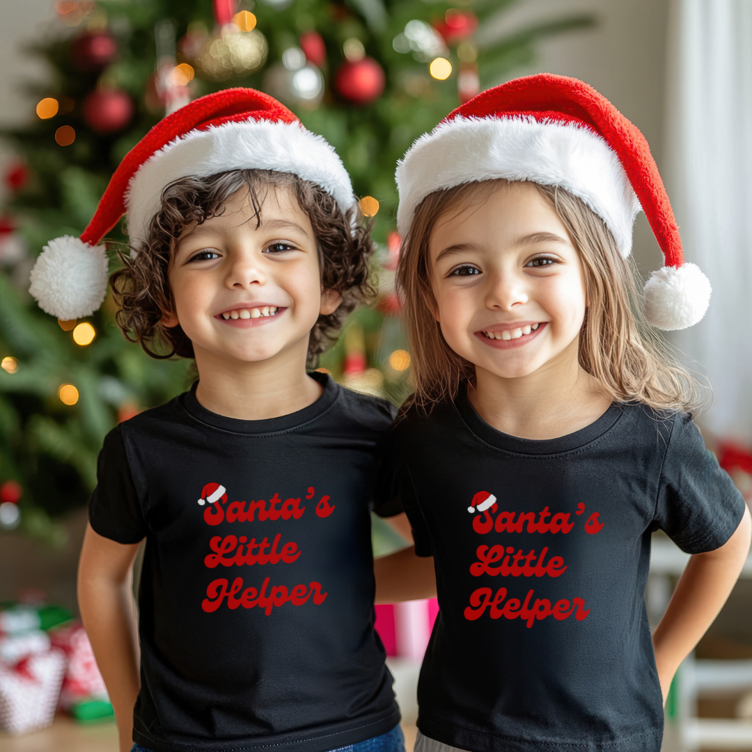 Santa's Little Helper Toddler Short Sleeve Tee (Colors: Black, White)