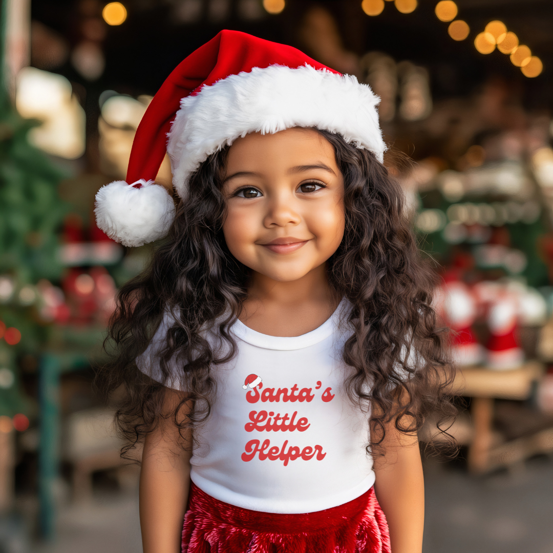 Santa's Little Helper Toddler Short Sleeve Tee (Colors: Black, White)