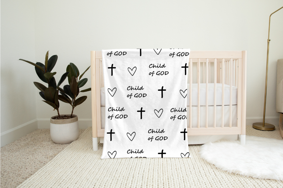 Child of God Hearts and Crosses Minky Blanket