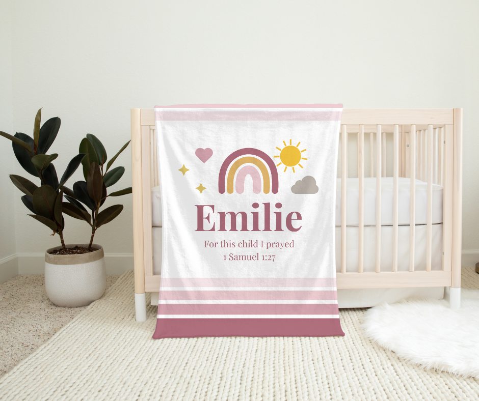 Personalized Striped Girls' Rainbow Baby Minky Blanket