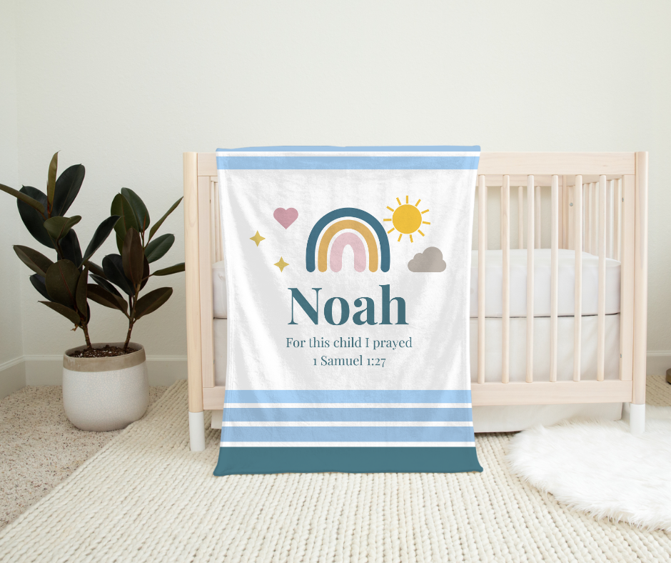 Personalized Striped Boys' Rainbow Baby Minky Blanket