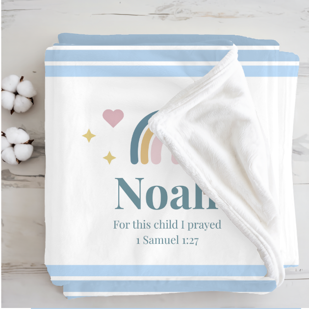 Personalized Striped Boys' Rainbow Baby Minky Blanket
