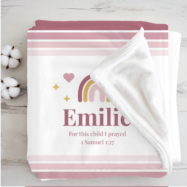 Personalized Striped Girls' Rainbow Baby Minky Blanket
