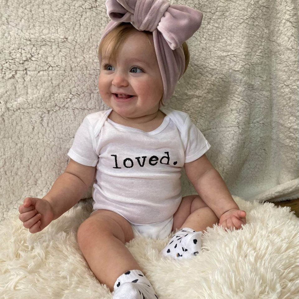 Loved | Graphic Onesie® and Matching Heart Sock Set