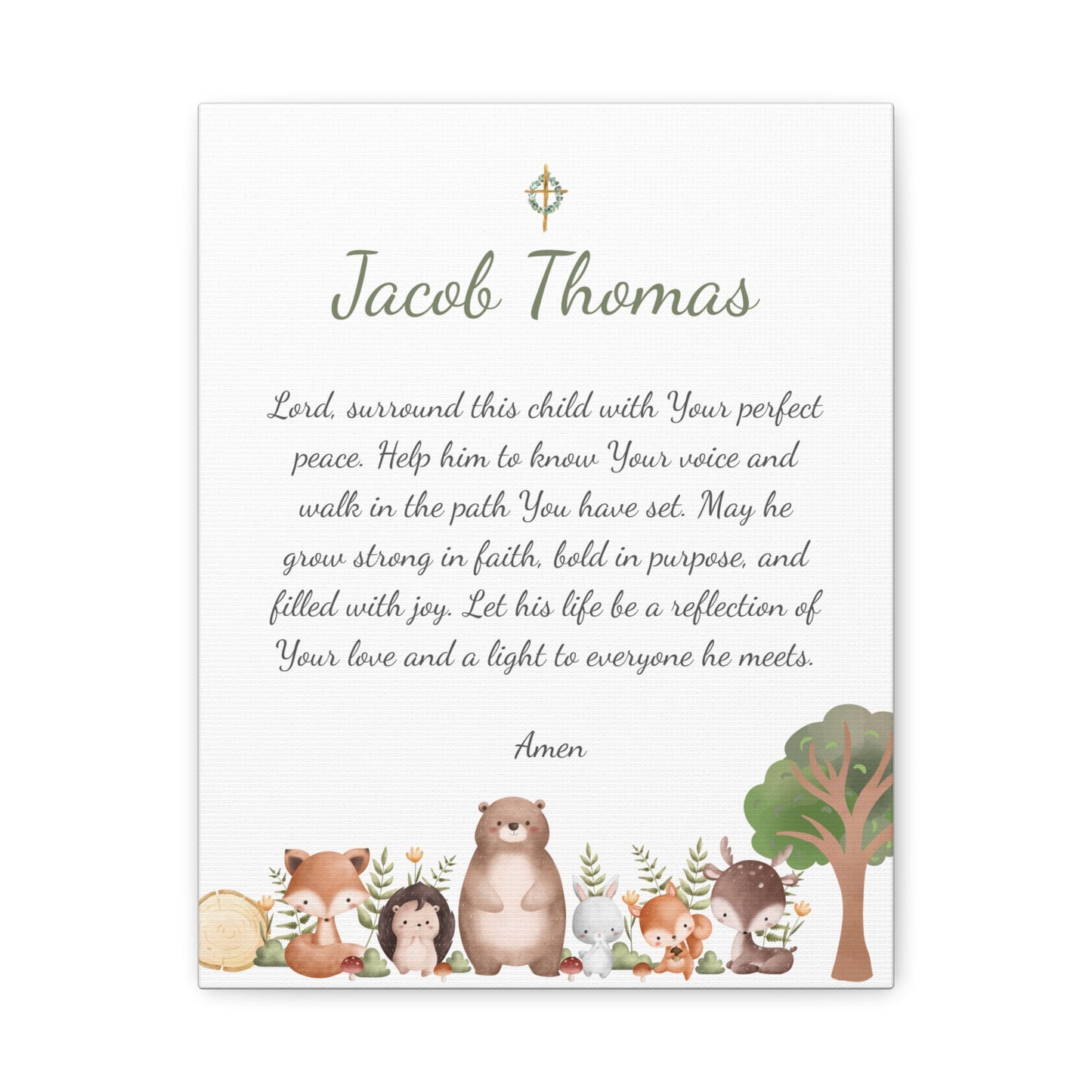 Personalized Prayer Canvas – Custom Christian Wall Art with Name - Woodland Theme