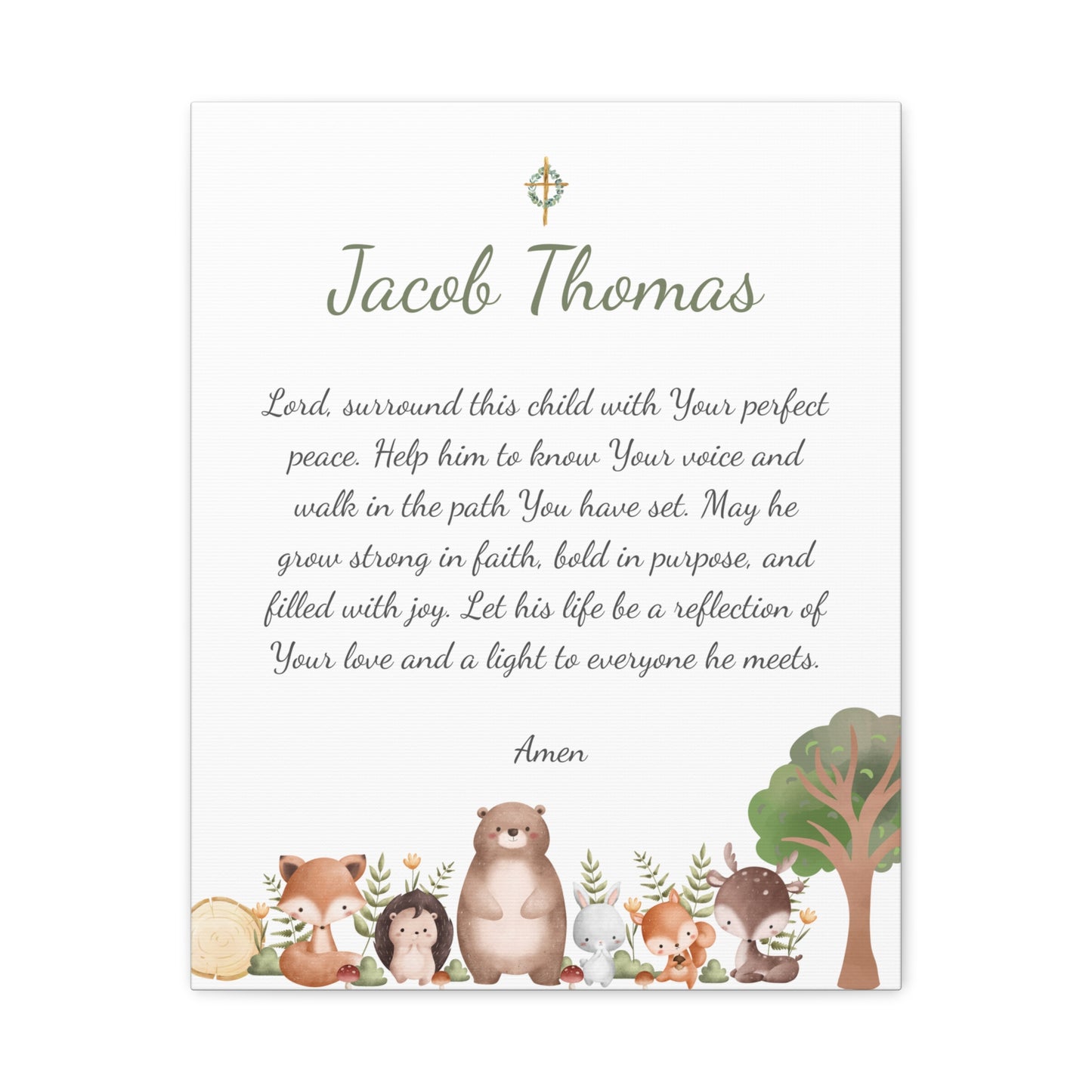 Personalized Prayer Canvas – Custom Christian Wall Art with Name - Woodland Theme