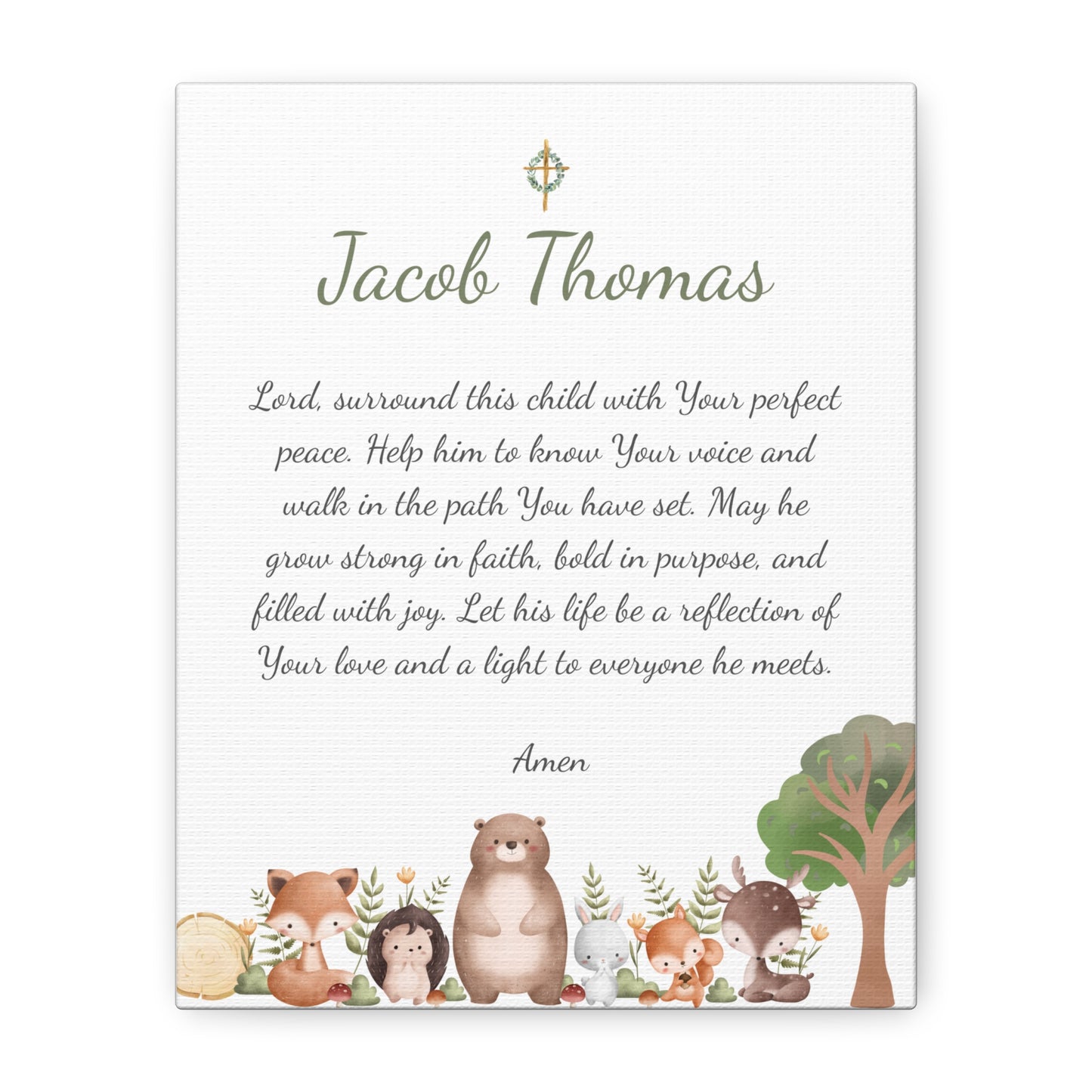 Personalized Prayer Canvas – Custom Christian Wall Art with Name - Woodland Theme