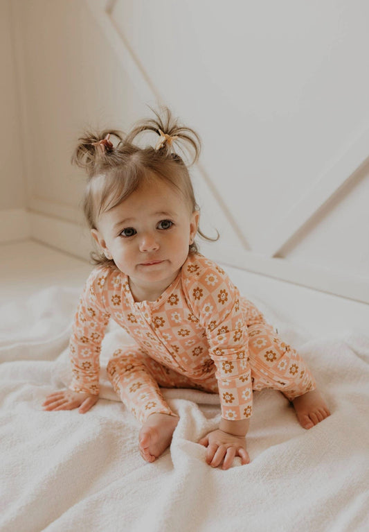 Daisy Checkerboard Bamboo Baby Pajamas