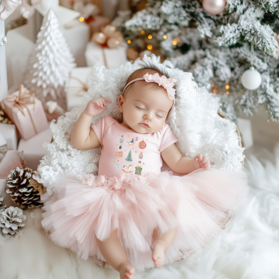 Nutcracker Christmas Baby Short Sleeve Bodysuit (Colors: Pink, White)