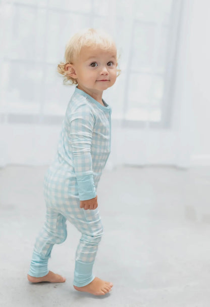 Blue Gingham Bamboo Baby Pajamas