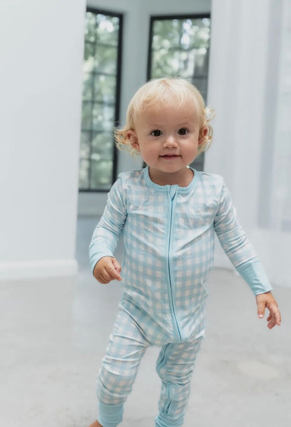Blue Gingham Bamboo Baby Pajamas