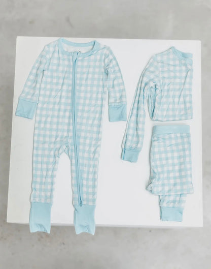 Blue Gingham Bamboo Baby Pajamas