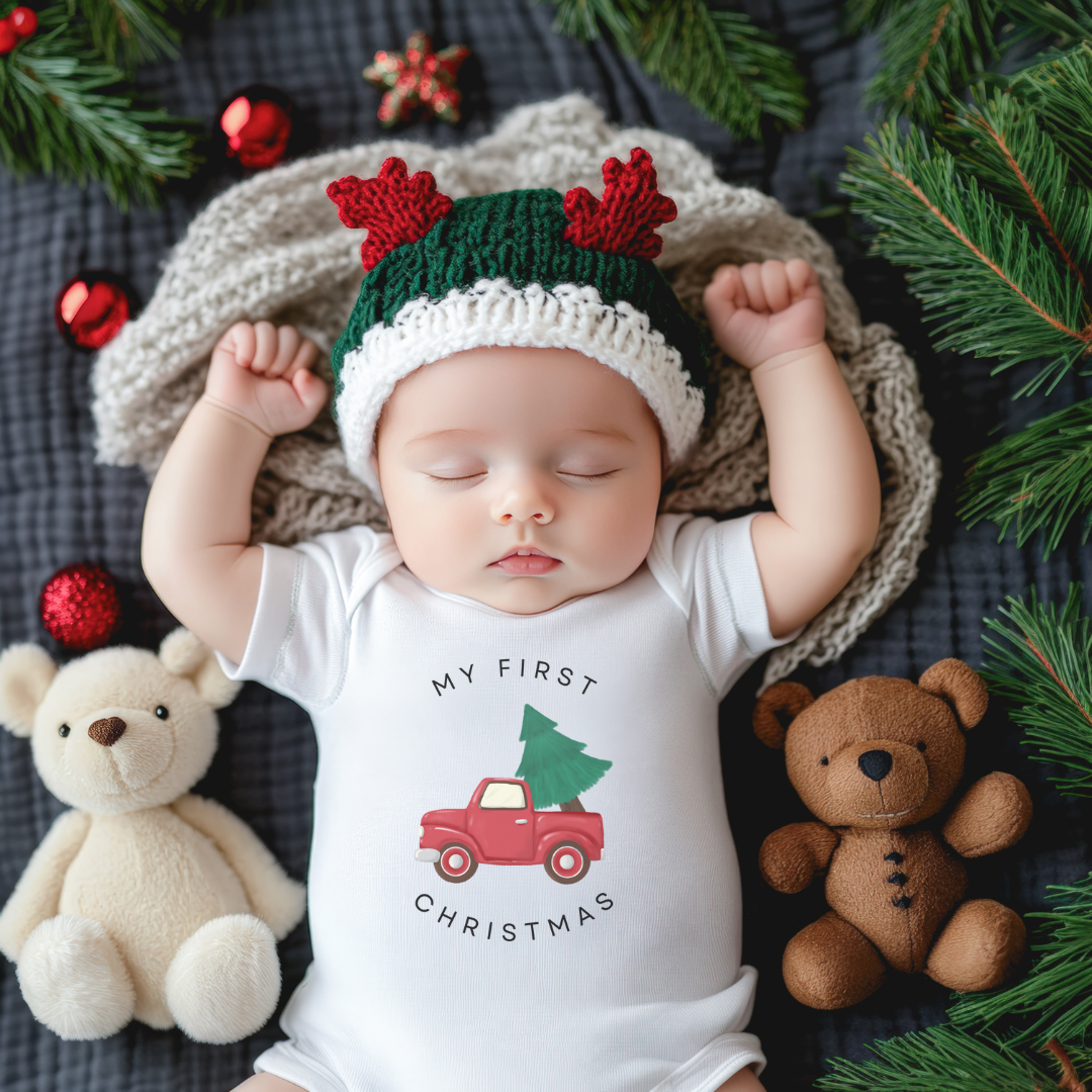 My First Christmas Baby Short Sleeve Bodysuit - Truck