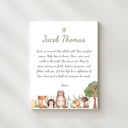 Personalized Prayer Canvas – Custom Christian Wall Art with Name - Woodland Theme