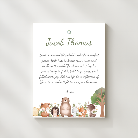 Personalized Prayer Canvas – Custom Christian Wall Art with Name - Woodland Theme