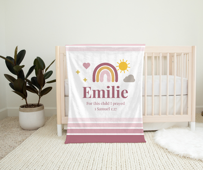 Personalized Striped Girls' Rainbow Baby Minky Blanket