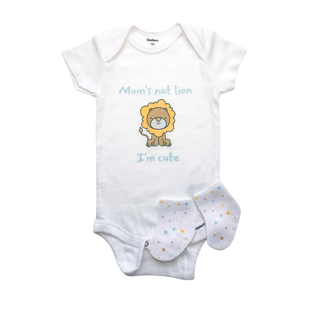 Mom's Not Lion I'm Cute | Graphic Onesie® and Matching Sock Set