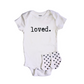 Loved | Graphic Onesie® and Matching Heart Sock Set