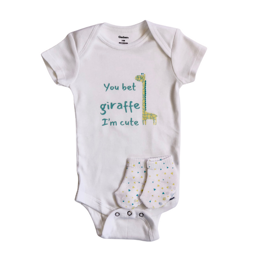 You Bet Giraffe I'm Cute | Graphic Onesie® and Matching Sock Set