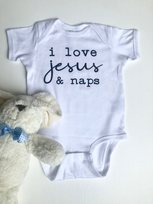 I Love Jesus and Naps Baby Bodysuit