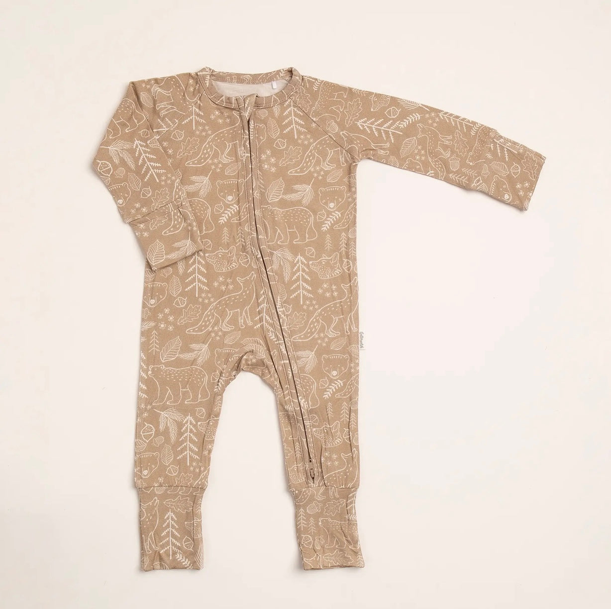 Taupe woodland print baby bamboo pajamas romper