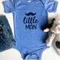 Blue baby bodysuit with the text Little Man
