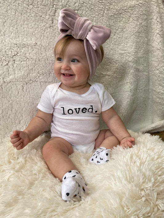 Loved | Graphic Onesie® and Matching Heart Sock Set